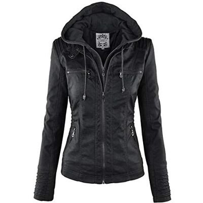 GHJdhygy Herfst En Winter Vrouwen Imitatie Lederen Rits Capuchon Leren Jas Lange Mouwen Reizen Casual Jas GHJdhygy Herfst En Winter Vrouwen Imitatie Lederen Rits Capuchon Leren Jas Lange Mouwen Reizen Casual Jas