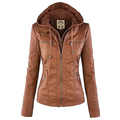GHJdhygy Herfst En Winter Vrouwen Imitatie Lederen Rits Capuchon Lange Mouw Leren Jas Reizen Casual Jas GHJdhygy Herfst En Winter Vrouwen Imitatie Lederen Rits Capuchon Lange Mouw Leren Jas Reizen Casual Jas