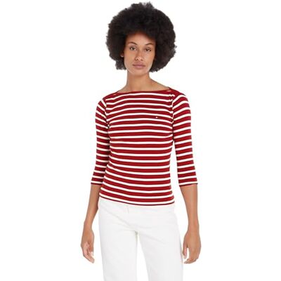 Tommy Hilfiger Dames gebreide top met korte mouwen, rood (Breton Stp/Dark Magma/Ecru), XS XS Tommy Hilfiger Dames gebreide top met korte mouwen, rood (Breton Stp/Dark Magma/Ecru), XS XS