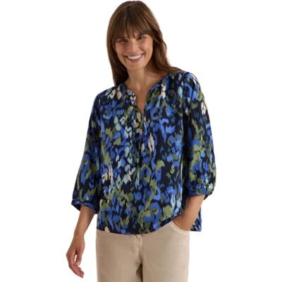 Cecil 3413443 Damesblouse met 3/4 mouwen en ruches en print (1 stuk), Urban donkerblauw XXL Cecil 3413443 Damesblouse met 3/4 mouwen en ruches en print (1 stuk), Urban donkerblauw XXL