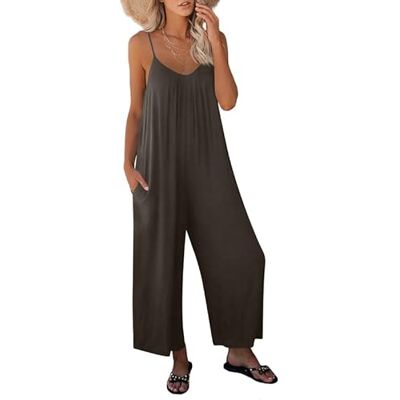 Haibang Tuinbroek voor dames, zomer, jumpsuit, dames, elegant, mouwloos, brede pasvorm, zomerjumpsuits, casual, wijde pijpen, romper met zakken, grijs. XL Haibang Tuinbroek voor dames, zomer, jumpsuit, dames, elegant, mouwloos, brede pasvorm, zomerjumpsuits, casual, wijde pijpen, romper met zakken, grijs. XL