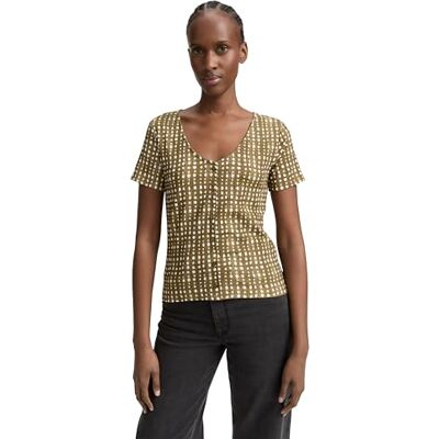 TOM TAILOR Denim 1046553 T-shirt voor dames, 37837 Olive Batik Dot Print, XS XS TOM TAILOR Denim 1046553 T-shirt voor dames, 37837 Olive Batik Dot Print, XS XS