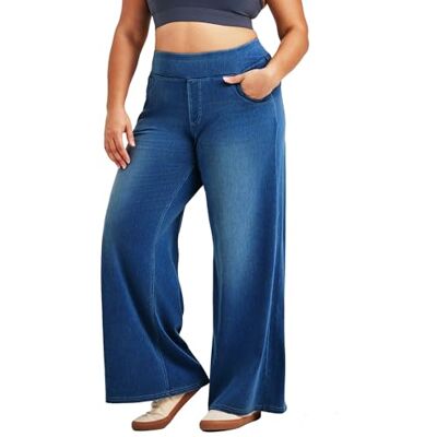 LaiEr Jeans voor dames met wijde pijpen, baggy jeans met hoge taille en meerdere zakken, rechte buis, losse pasvorm, casual jeans met hoge elasticiteit voor dames inclusief, Donkerblauw, L L LaiEr Jeans voor dames met wijde pijpen, baggy jeans met hoge taille en meerdere zakken, rechte buis, losse pasvorm, casual jeans met hoge elasticiteit voor dames inclusief, Donkerblauw, L L