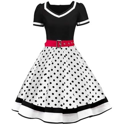 AXOE Dames Cocktail Jurk Feest Vintage Jaren 50 A Lijn Elegant, Zwart/Wit L AXOE Dames Cocktail Jurk Feest Vintage Jaren 50 A Lijn Elegant, Zwart/Wit L