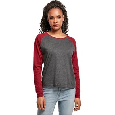Urban Classics Dames Contrast Raglan Longsleeve Dames T-shirt, antracietgrijs/bordeaux, 5XL 5XL Urban Classics Dames Contrast Raglan Longsleeve Dames T-shirt, antracietgrijs/bordeaux, 5XL 5XL