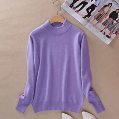 BEQUAH Wollen kasjmier en katoenmix halve coltrui dames trui herfst winter dagelijkse trui basic warm gebreide trui vrouwen-lavendel, XL BEQUAH Wollen kasjmier en katoenmix halve coltrui dames trui herfst winter dagelijkse trui basic warm gebreide trui vrouwen-lavendel, XL