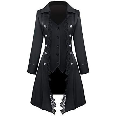 Feynman Gothic damesjas Steampunk stijl Victoriaanse stijl Vintage stijl Middeleeuwse stijl Uniform, zwart, S Feynman Gothic damesjas Steampunk stijl Victoriaanse stijl Vintage stijl Middeleeuwse stijl Uniform, zwart, S