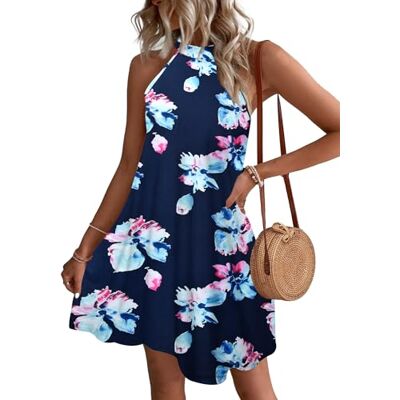 WNEEDU Mouwloze zomerjurk voor dames, halterjurk, mini-jurk, strandjurk met zakken, S S WNEEDU Mouwloze zomerjurk voor dames, halterjurk, mini-jurk, strandjurk met zakken, S S