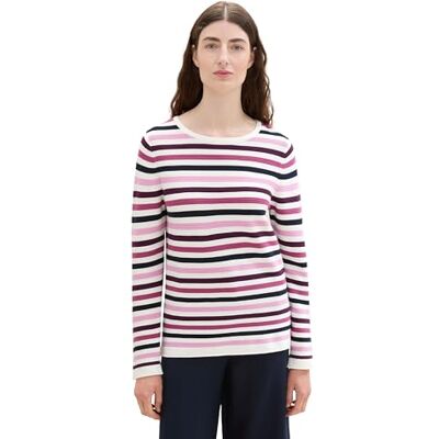 TOM TAILOR Basic gebreide coltrui voor dames, 37066 strepenpatroon in bessenbreiwerk, S S TOM TAILOR Basic gebreide coltrui voor dames, 37066 strepenpatroon in bessenbreiwerk, S S