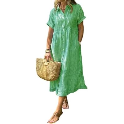 CupitiDU Casual zomerjurk met knoopsluiting en functionele zakken, losse pasvorm, Groen, S S CupitiDU Casual zomerjurk met knoopsluiting en functionele zakken, losse pasvorm, Groen, S S