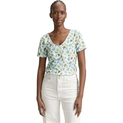 TOM TAILOR Denim 1046553 T-shirt voor dames, 37809 bloemenprint wit, groen, blauw, M M TOM TAILOR Denim 1046553 T-shirt voor dames, 37809 bloemenprint wit, groen, blauw, M M