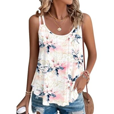 WNEEDU Mouwloze tanktop voor dames, losse pasvorm, casual stijl, voor de zomer, Witte roze bloem, XXL XXL WNEEDU Mouwloze tanktop voor dames, losse pasvorm, casual stijl, voor de zomer, Witte roze bloem, XXL XXL