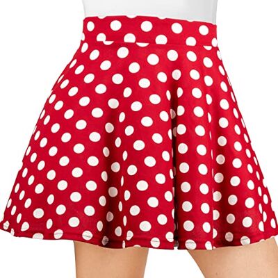 DRESHOW Retro basic rok, elastisch, uitlopend, minirok, plooirok, casual, voor dames en meisjes, Mini-rok Polka Dot Red XL DRESHOW Retro basic rok, elastisch, uitlopend, minirok, plooirok, casual, voor dames en meisjes, Mini-rok Polka Dot Red XL