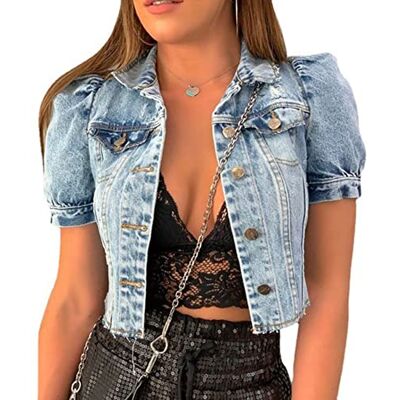 NLAVW Dames spijkerjack met korte mouwen casual spijkerjack effen kleur korte jas vintage bovenkleding NLAVW Dames spijkerjack met korte mouwen casual spijkerjack effen kleur korte jas vintage bovenkleding