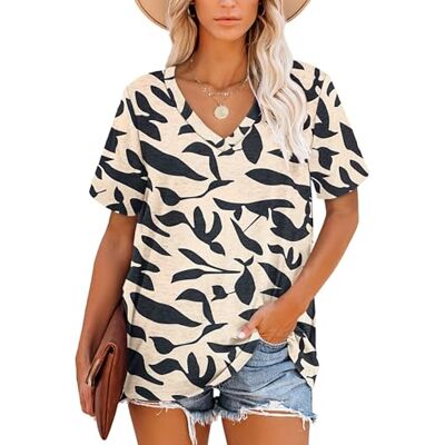 MOLERANI Casual zomershirt met korte mouwen en V-hals voor dames, Abrikozenblad, XL XL MOLERANI Casual zomershirt met korte mouwen en V-hals voor dames, Abrikozenblad, XL XL