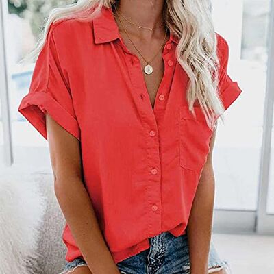 CWENROU Casual overhemden voor vrouwen: lente en zomer, modieus, kantoor, damesblouses en overhemden, effen, casual, retrozakken, elegant, losse blouses, korte mouwen CWENROU Casual overhemden voor vrouwen: lente en zomer, modieus, kantoor, damesblouses en overhemden, effen, casual, retrozakken, elegant, losse blouses, korte mouwen