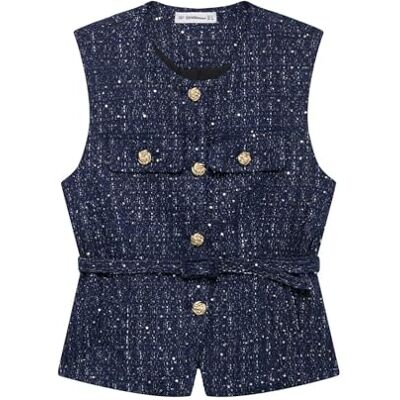 KHASCBNF Gilet femme élégant avec ceinture solide haut ou col boutons en métal sans manches gilet bureau KHASCBNF Gilet femme élégant avec ceinture solide haut ou col boutons en métal sans manches gilet bureau