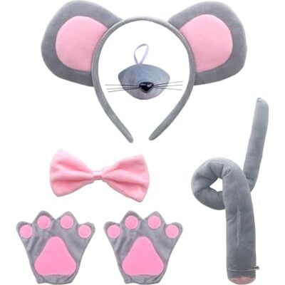 NYGGTYK Muiskostuumset met hoofdband, poothandschoenen, oren voor cosplay en maskerade, roze, één maat Eén maat NYGGTYK Muiskostuumset met hoofdband, poothandschoenen, oren voor cosplay en maskerade, roze, één maat Eén maat