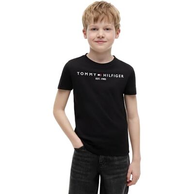 Tommy Hilfiger Essential Tee S/S, essentiële T-shirt, uniseks, voor kinderen (1 stuk), zwart. 16 jaar Tommy Hilfiger Essential Tee S/S, essentiële T-shirt, uniseks, voor kinderen (1 stuk), zwart. 16 jaar