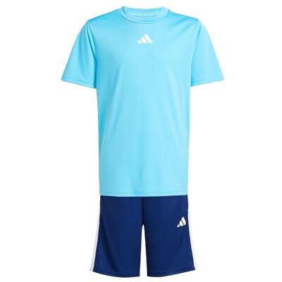 Adidas Uniseks kinderen train essentials 3-strepen T-shirt set, helder cyaan/wit, 13-14 jaar Adidas Uniseks kinderen train essentials 3-strepen T-shirt set, helder cyaan/wit, 13-14 jaar