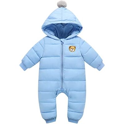 Minizone Baby Sneeuwpak, rompertje met capuchon, katoen, jumpsuit, winter, outfits 6-9 maanden, blauw Minizone Baby Sneeuwpak, rompertje met capuchon, katoen, jumpsuit, winter, outfits 6-9 maanden, blauw