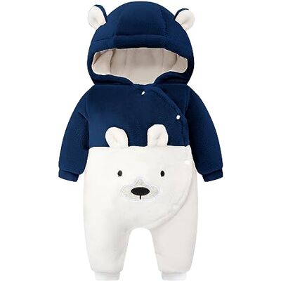WYTbaby Baby jongens meisjes overall fleece rompers met capuchon lange mouwen speelpak pasgeborenen spelers winter body pyjama jumpsuit babykleding, Blauw, 0-3 maanden WYTbaby Baby jongens meisjes overall fleece rompers met capuchon lange mouwen speelpak pasgeborenen spelers winter body pyjama jumpsuit babykleding, Blauw, 0-3 maanden