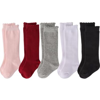 DRESHOW Hoge kousen voor baby's, meisjes, geklede kousen voor peuters, katoenen babykousen met strik 5-7 jaar DRESHOW Hoge kousen voor baby's, meisjes, geklede kousen voor peuters, katoenen babykousen met strik 5-7 jaar