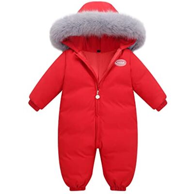 BRONG Wintersneeuwpak voor baby's, meisjes, donsjack, rompertje met capuchon, rompertje, jongens, eendelig, warme jas, rood, 2 3 jaar BRONG Wintersneeuwpak voor baby's, meisjes, donsjack, rompertje met capuchon, rompertje, jongens, eendelig, warme jas, rood, 2 3 jaar