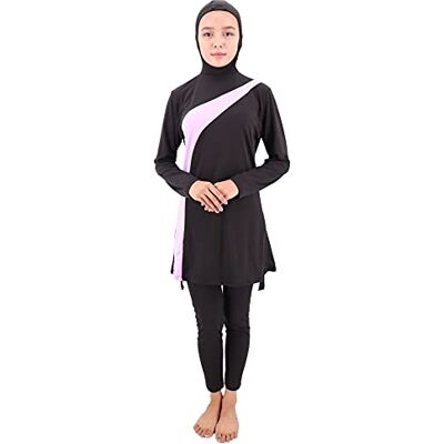 Musuly Burkini badpak met sluier, Zwart en paars roze 36 Musuly Burkini badpak met sluier, Zwart en paars roze 36