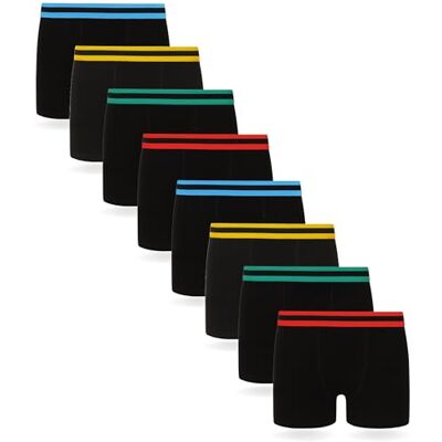 FM London Set van 8 boxershorts voor kinderen, comfortabele boxershorts voor kinderen in verschillende kleuren, rijk katoenen ondergoed voor jongens, met duurzame constructie, zwart. 5-6 ans FM London Set van 8 boxershorts voor kinderen, comfortabele boxershorts voor kinderen in verschillende kleuren, rijk katoenen ondergoed voor jongens, met duurzame constructie, zwart. 5-6 ans
