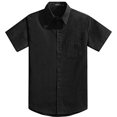 Spring&Gege Voor jongens Solide formele katoenen keperstof jurk overhemden met korte mouwen, Zwart, 5-6 jaar 5-6 jaar Spring&Gege Voor jongens Solide formele katoenen keperstof jurk overhemden met korte mouwen, Zwart, 5-6 jaar 5-6 jaar