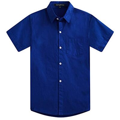 Spring&Gege Voor jongens Solide formele katoenen keperstof jurk overhemden met korte mouwen, Royal Blauw, 7-8 jaar 7-8 jaar Spring&Gege Voor jongens Solide formele katoenen keperstof jurk overhemden met korte mouwen, Royal Blauw, 7-8 jaar 7-8 jaar