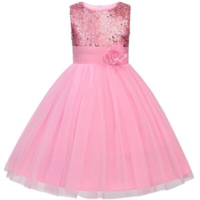 JerrisApparel Prinsessenjurk, feestjurk, tule met bloem en pailletten, voor meisjes, Roze (W) 5 jaar JerrisApparel Prinsessenjurk, feestjurk, tule met bloem en pailletten, voor meisjes, Roze (W) 5 jaar