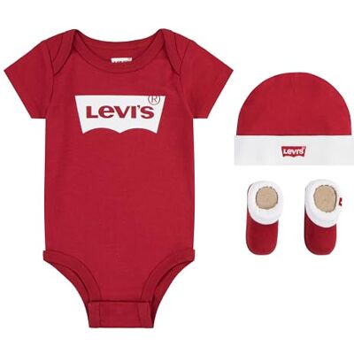 Levis Kids Classic Batwing kinderhoed, bodysuit, bootie, set van 3 stuks, Ml0019, footies voor baby's en peuters, baby jongens 6-12 mois Levis Kids Classic Batwing kinderhoed, bodysuit, bootie, set van 3 stuks, Ml0019, footies voor baby's en peuters, baby jongens 6-12 mois