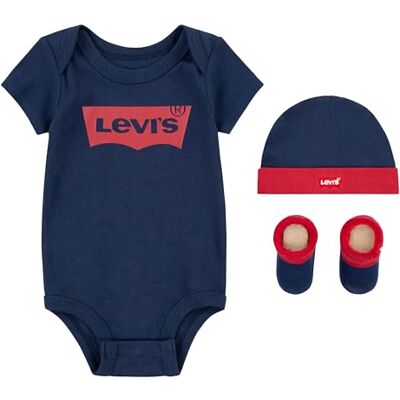 Levis Kids Classic Batwing kinderhoed, bodysuit, bootie, set van 3 stuks, Ml0019, footies voor baby's en peuters, baby jongens, Jurk Blues 6-12 mois Levis Kids Classic Batwing kinderhoed, bodysuit, bootie, set van 3 stuks, Ml0019, footies voor baby's en peuters, baby jongens, Jurk Blues 6-12 mois