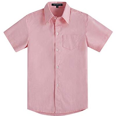 Spring&Gege Voor jongens Solide formele katoenen keperstof jurk overhemden met korte mouwen, Roze, 5-6 jaar 5-6 jaar Spring&Gege Voor jongens Solide formele katoenen keperstof jurk overhemden met korte mouwen, Roze, 5-6 jaar 5-6 jaar