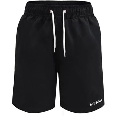 Hill & Sea Zwemshort voor jongens, sneldrogend, ademend, waterafstotend, met mesh gevoerde zakken en verstelbaar trekkoord, zwart. 176 Hill & Sea Zwemshort voor jongens, sneldrogend, ademend, waterafstotend, met mesh gevoerde zakken en verstelbaar trekkoord, zwart. 176
