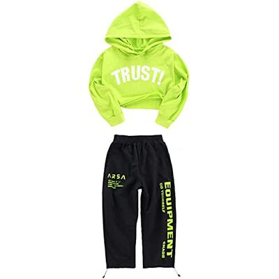 LOLANTA Hip Hop kostuum voor kinderen, street dance-outfit, hoodie groen en joggingbroek, trainingspak (groen, 8-9 jaar) LOLANTA Hip Hop kostuum voor kinderen, street dance-outfit, hoodie groen en joggingbroek, trainingspak (groen, 8-9 jaar)
