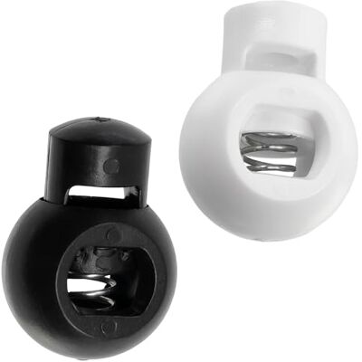 AERZETIX Set van 12 ronde koordstoppers 18 mm met 1 gat met veer kleur zwart en wit van kunststof knutselen anorak kleding AERZETIX Set van 12 ronde koordstoppers 18 mm met 1 gat met veer kleur zwart en wit van kunststof knutselen anorak kleding