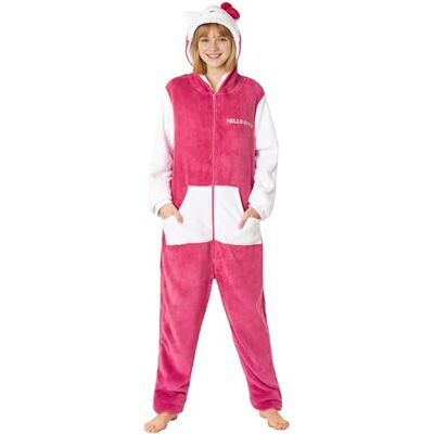 Hello Kitty Sanrio Pyjama voor meisjes en jongeren, fleece met capuchon, anime, Kawaii pyjama, behaaglijk, cadeau-idee voor meisjes 7-8 jaar Hello Kitty Sanrio Pyjama voor meisjes en jongeren, fleece met capuchon, anime, Kawaii pyjama, behaaglijk, cadeau-idee voor meisjes 7-8 jaar
