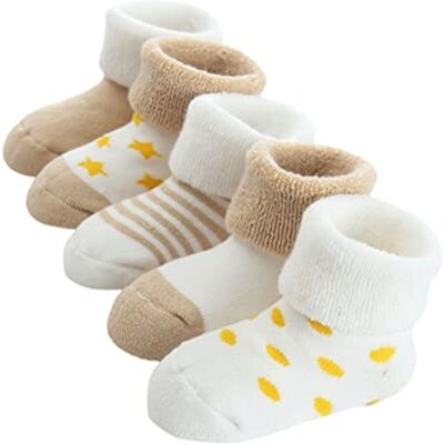 FedMois 5 paar thermische katoenen sokken voor de winter, voor pasgeborenen, Beige 12-24 mois FedMois 5 paar thermische katoenen sokken voor de winter, voor pasgeborenen, Beige 12-24 mois