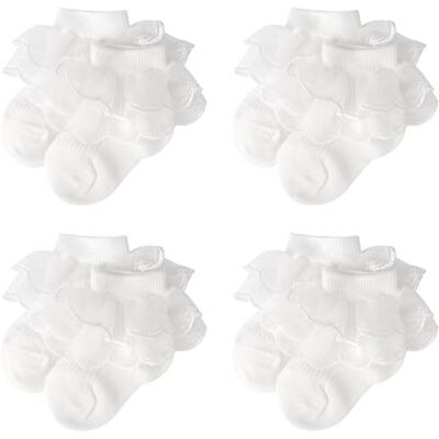 DRESHOW Kanten striksokken voor baby's, geklede sokken van kant, voor pasgeborenen en meisjes, 4 paar kanten sokken set 33, 0-12 maanden 0-12 maanden DRESHOW Kanten striksokken voor baby's, geklede sokken van kant, voor pasgeborenen en meisjes, 4 paar kanten sokken set 33, 0-12 maanden 0-12 maanden