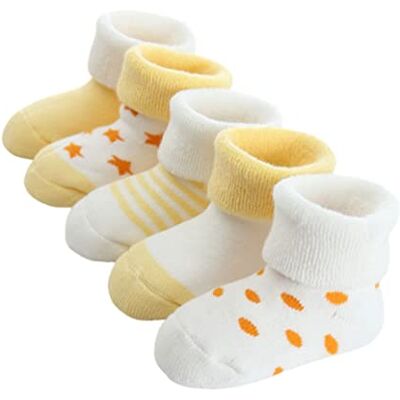 FedMois 5 paar warme thermische katoenen sokken winter baby pasgeborenen, Geel. 0-6 mois FedMois 5 paar warme thermische katoenen sokken winter baby pasgeborenen, Geel. 0-6 mois