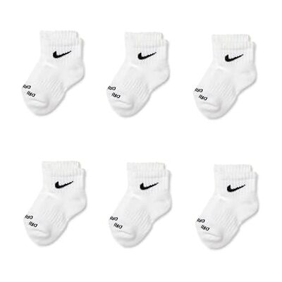 Nike 6 paar uniseks sokken voor baby's en kinderen, wit, maat 23 1/2-27 Nike 6 paar uniseks sokken voor baby's en kinderen, wit, maat 23 1/2-27