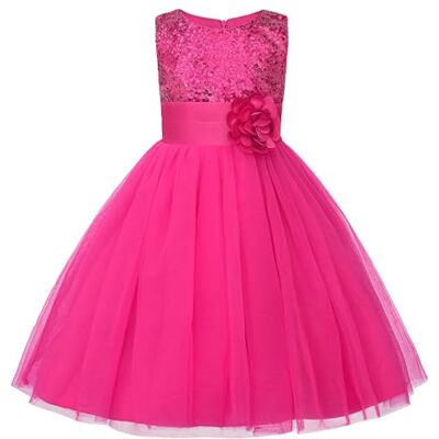 JerrisApparel Prinsessenjurk, feestjurk, tule met bloem en pailletten, voor meisjes, Roze 4 jaar JerrisApparel Prinsessenjurk, feestjurk, tule met bloem en pailletten, voor meisjes, Roze 4 jaar