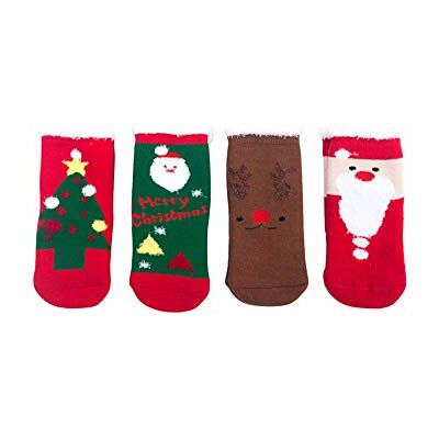 Treer 4 paar kerstsokken voor baby's, jongens, meisjes, warm, winter, schattig, cartoon, dieren, Xmas, ademend, winter, warm, sokken (kerstman, S) Treer 4 paar kerstsokken voor baby's, jongens, meisjes, warm, winter, schattig, cartoon, dieren, Xmas, ademend, winter, warm, sokken (kerstman, S)