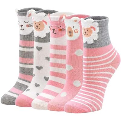 PUTUO Sokken voor meisjes, kinderen, katoenen sokken, fantasiesokken voor meisjes, baby, dierensokken, 5 paar (roze, 24-29) 24-29 PUTUO Sokken voor meisjes, kinderen, katoenen sokken, fantasiesokken voor meisjes, baby, dierensokken, 5 paar (roze, 24-29) 24-29