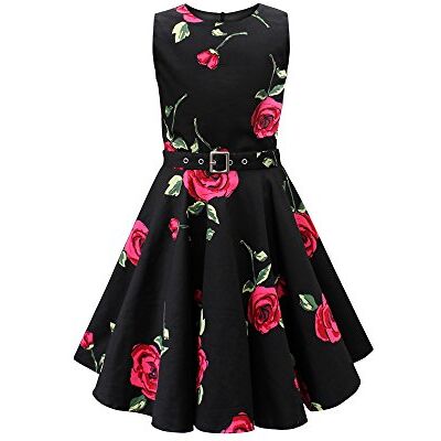 BlackButterfly Kinderjurk jaren '50 vintage 'Audrey', Zwart, rode rozen, 9-10 jaar 9-10 jaar BlackButterfly Kinderjurk jaren '50 vintage 'Audrey', Zwart, rode rozen, 9-10 jaar 9-10 jaar