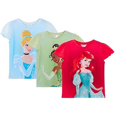 Disney Jasmine Moana Rapunzel jurk top met korte mouwen voor meisjes, 3 stuks, Rood, blauw, groen 5-6 ans Disney Jasmine Moana Rapunzel jurk top met korte mouwen voor meisjes, 3 stuks, Rood, blauw, groen 5-6 ans