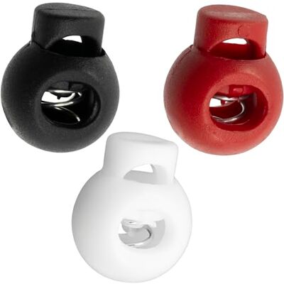 AERZETIX Set van 12 ronde koordstoppers 15 mm met 1 gat met veer kleur wit zwart rood kunststof knutselen anorak kleding AERZETIX Set van 12 ronde koordstoppers 15 mm met 1 gat met veer kleur wit zwart rood kunststof knutselen anorak kleding